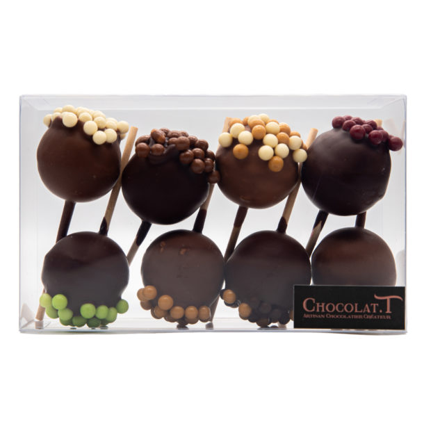 coffret d'assortiment de 8 sucettes en chocolat