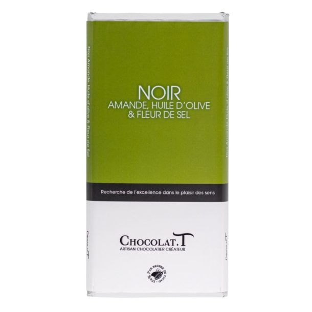 tablette chocolat noir amande, huile d'olive et fleur de sel